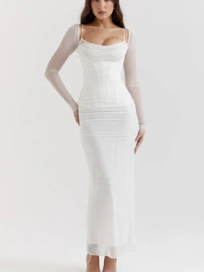 Mesh Long Sleeve White Dress - Image 4