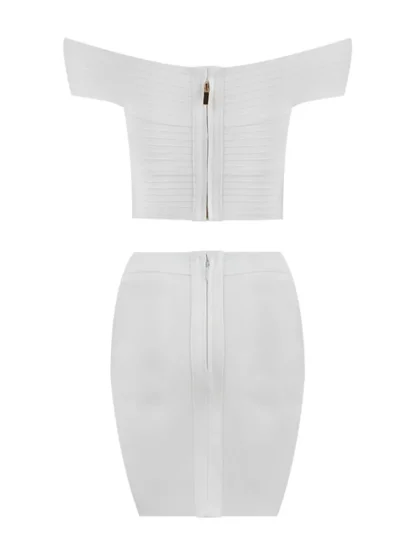Off-shoulder Bandage White Dress Set - Image 4