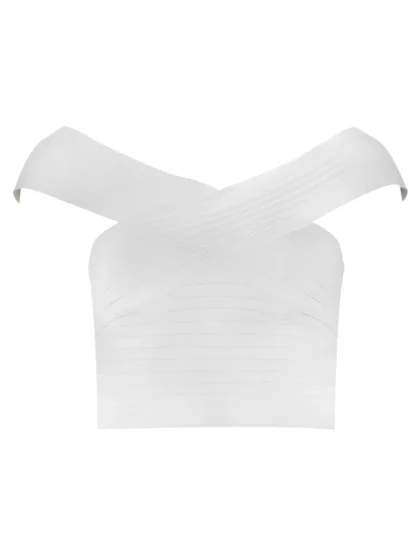 Off-shoulder Bandage White Dress Set - Image 5