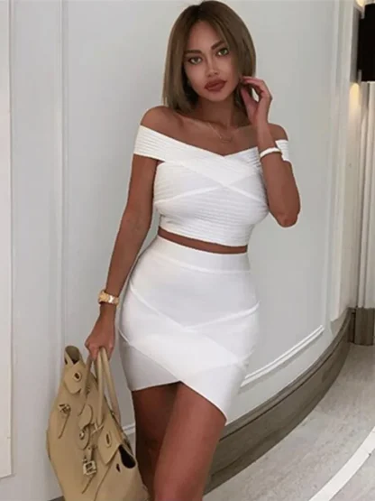 Off-shoulder Bandage White Dress Set