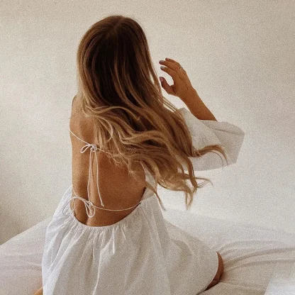Puff Sleeve Backless White Dress - Image 6