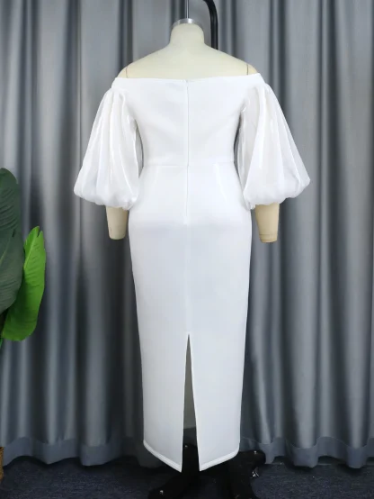 Off-shoulder Lantern Sleeve White Dress - Image 3