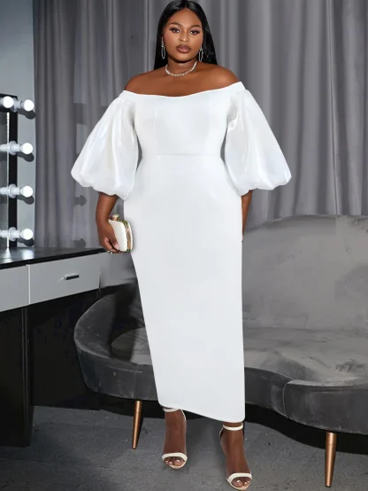 Off-shoulder Lantern Sleeve White Dress