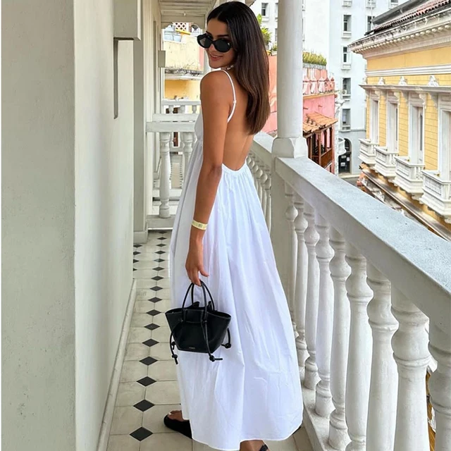 Backless A-line Maxi White Dress