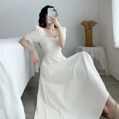 Puff Short Sleeve White Dresses - Image 3