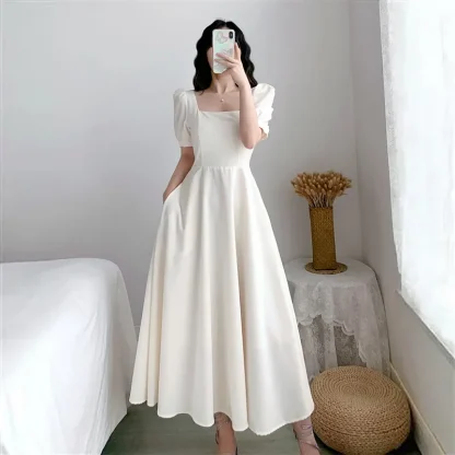 Puff Short Sleeve White Dresses