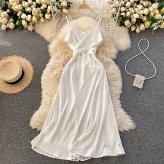 Elegant Solid Maxi White Dresses