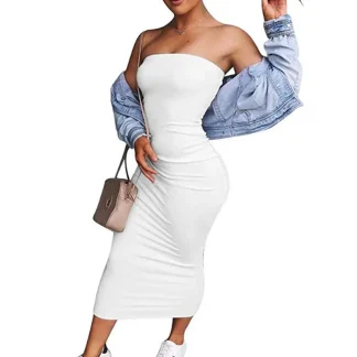 Strapless Bodycon Solid White Dresses