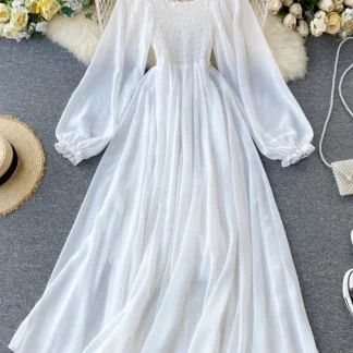 Smocked Flowy Long White Dress