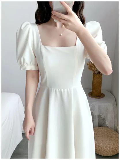 Puff Short Sleeve White Dresses - Image 4