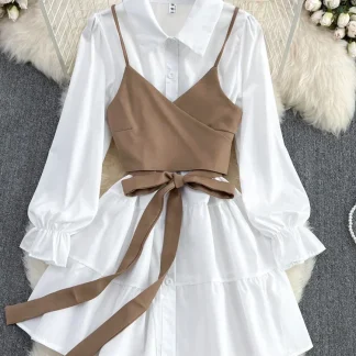 Button Down Long Sleeve White Dress