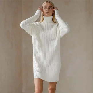 Cozy Turtleneck White Dresses